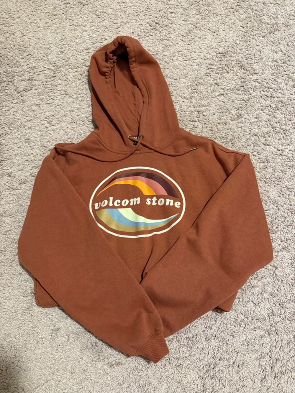 Volcom Rust Brown Hooded Sweatshirt with Multicolor Stone Logo